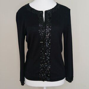 Club Monaco Sequin Silk & Cotton Long Sleeve Cardigan Black Size Medium